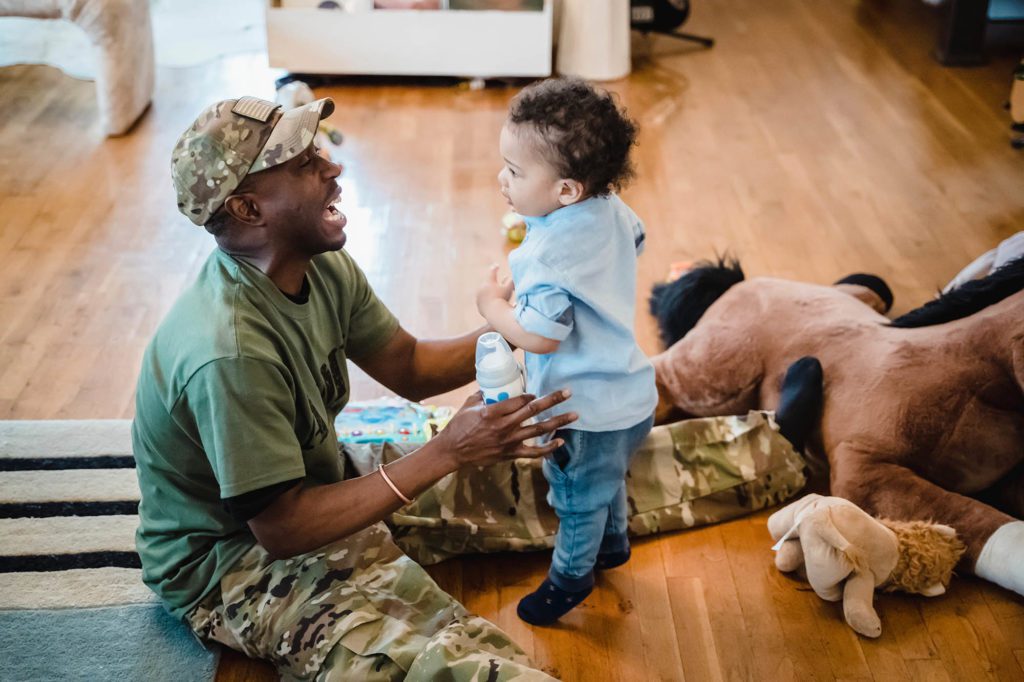 Military man with his son
