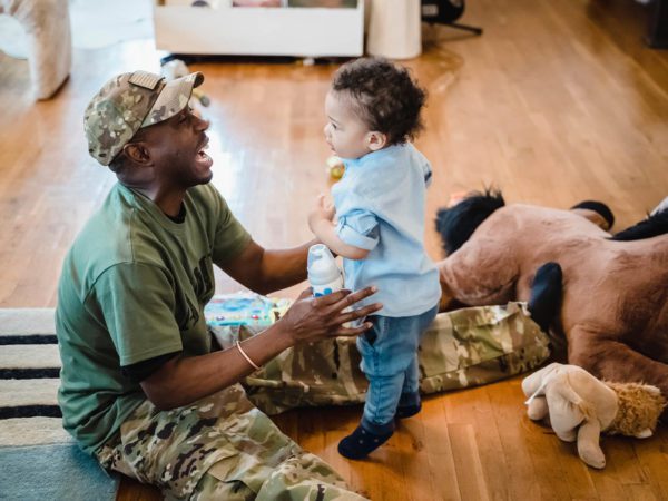 Military man with his son