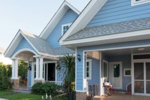 exterior of a nice blue single family home