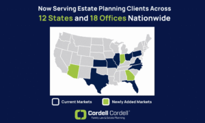Map of states where Cordell & Cordell Estate Planning services are available.